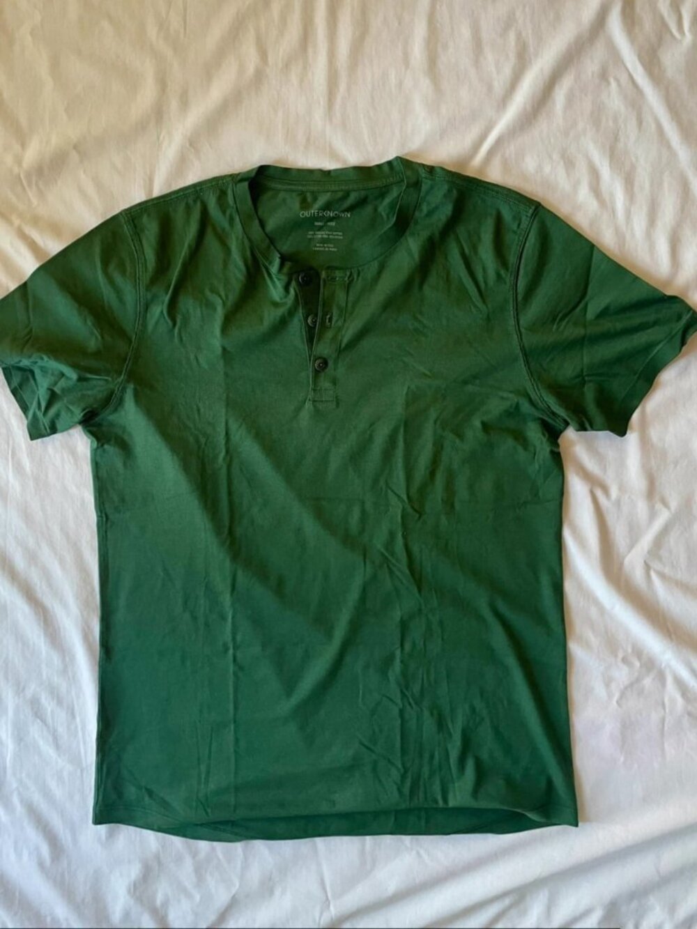 Men's Dark Green Cotton Henley T-Shirt  Size S